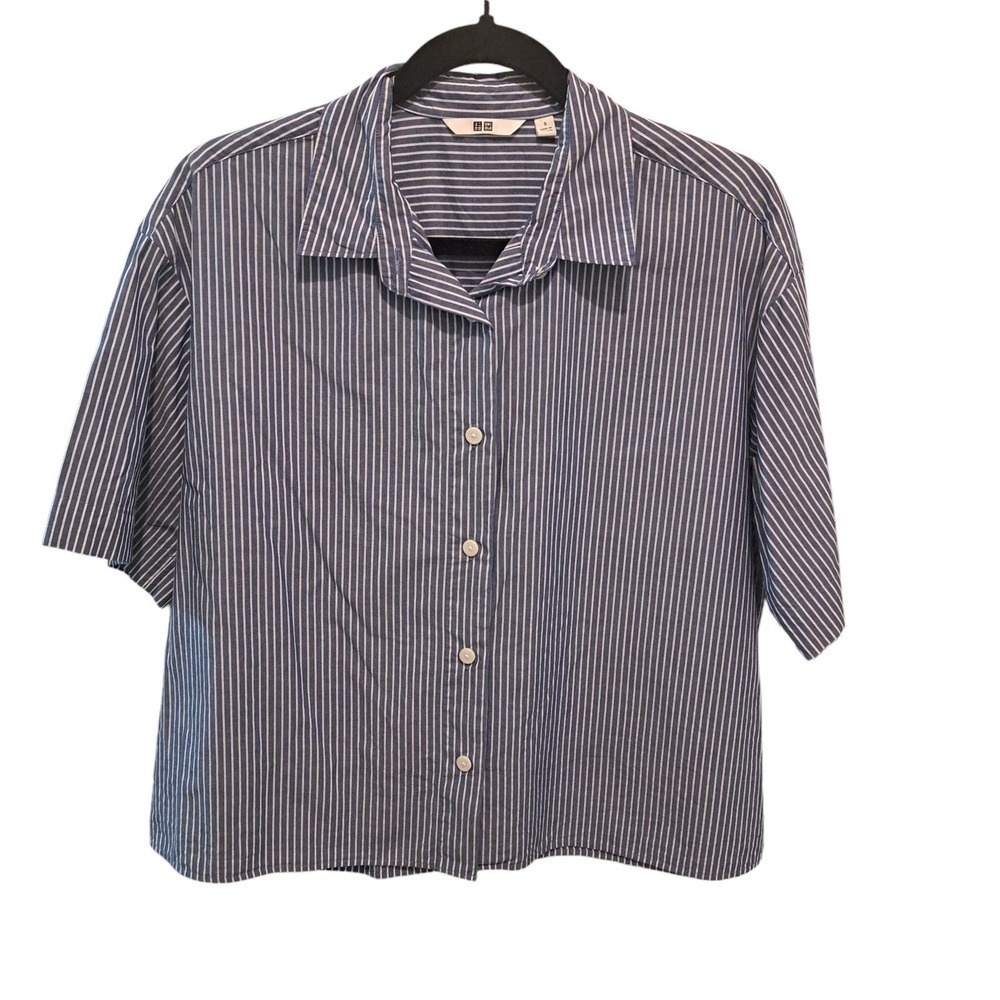 Uniglo 100% Cotton Button Down Striped Collared Short Sleeve Blouse Size S
